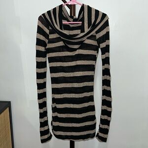 Layered Neckline Striped Long Sleeve Stretchy Top